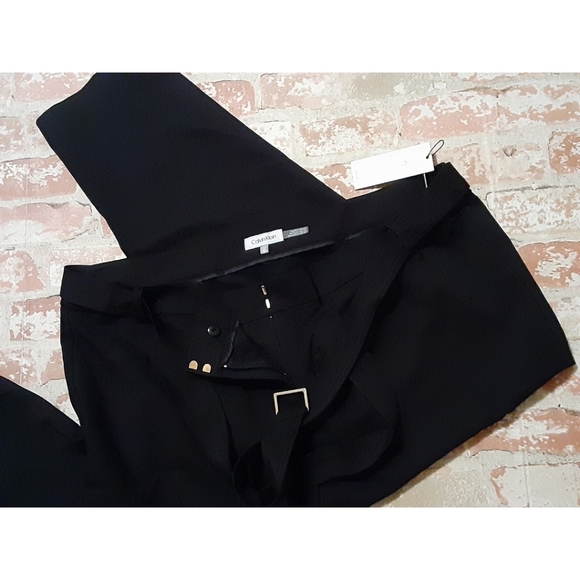 Calvin Klein Plus Size Belted Leg Pockets Ankle Trouser Pants - Black - Picture 6 of 11